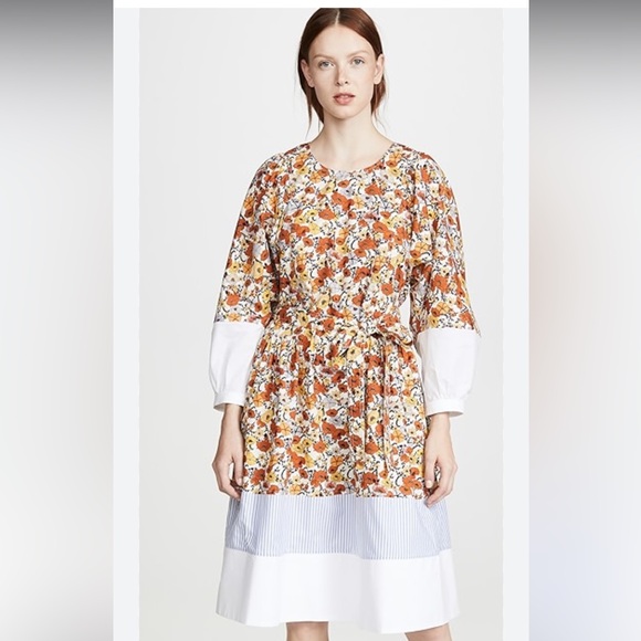 Tory Burch Orange and White Floral Long Sleeve Dress - Picture 3 of 7